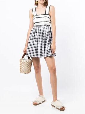 Alice McCall Gingham Shift Dress Mini Black White